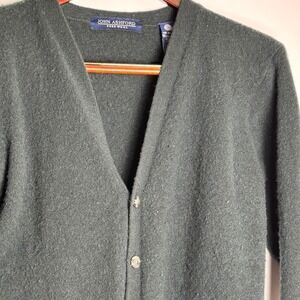 John Ashford Pure Wool V Neck Button Front Cardigan Sweater Mens Large Green